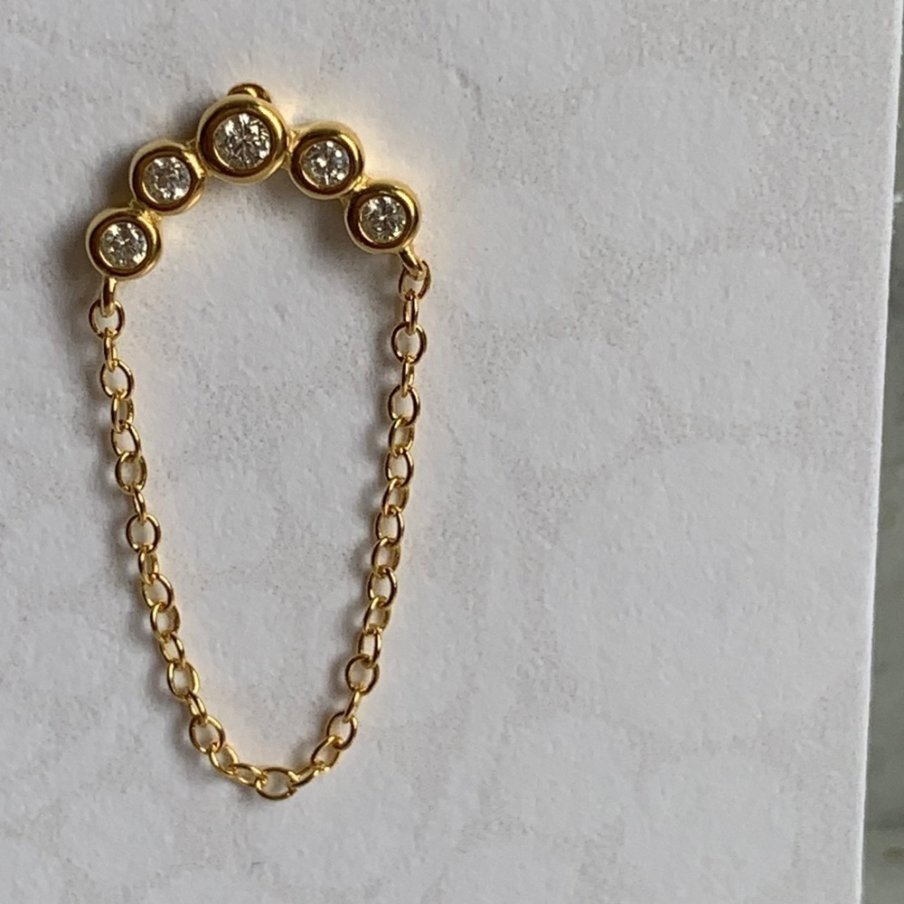 S925 Crystal Gold Chain Loop Hoop Huggie Earrings - Picture 2 of 3